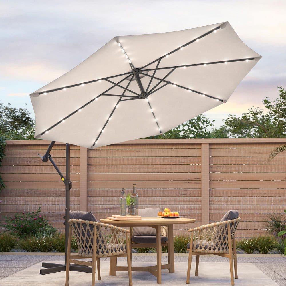 Sonkuki 10 ft. Round Outdoor Patio Solar LED Lighted Cantilever