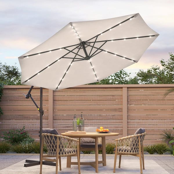 Sonkuki 10 ft. Round Outdoor Patio Solar LED Lighted Cantilever Umbrella in Beige Sonkuki 10 ft. Round Outdoor Patio Solar LED Lighted Cantilever Umbrella in Beige