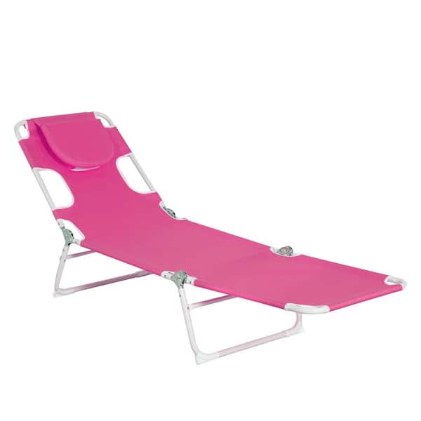 3-in-1 Pink Heavy Duty Tanning Chair Face Hole ABS Outdoor Lounge Chair in Pink (Set of 1)