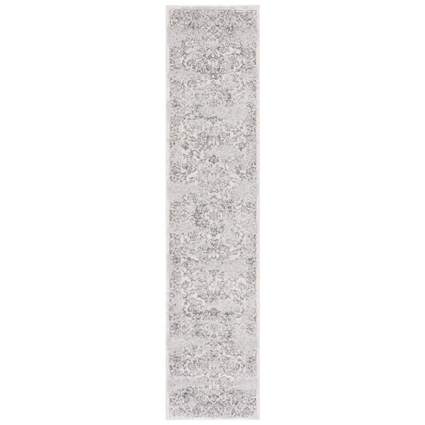 Tulum 2 ft. x 9 ft. Ivory/Gray Distressed Abstract Floral Runner Rug