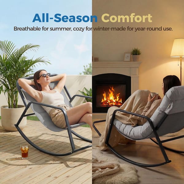 Oversized Gray Metal Outdoor Rocking Chair Papasan Lounge Chair