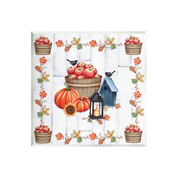 Stupell Industries Autumnal Apples and Lantern by Emma Leach 1-Piece Unframed Graphic Print Nature Poster Art Print 12 in. x 12 in.