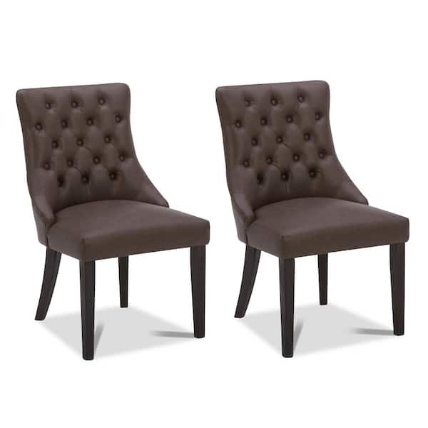 Spruce & Spring Minos Chocolate Faux Leather Tufted Dining Chair (Set of 2)
