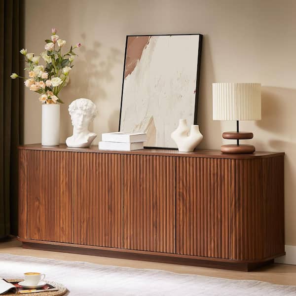 64 in. Walnut Wave Pattern TV Stand Fits TV's up to 60 in. Sideboard Cabinet for Living Room, Entryway, or Kitchen