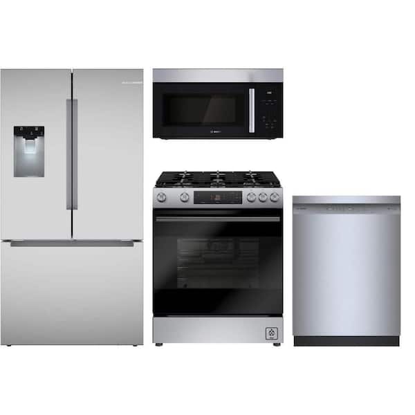 100 Series 21.6 cu. Ft. Counter Depth French Door Refrigerator with 5 Burner Slide in Gas Range and 48 dBA Dishwasher