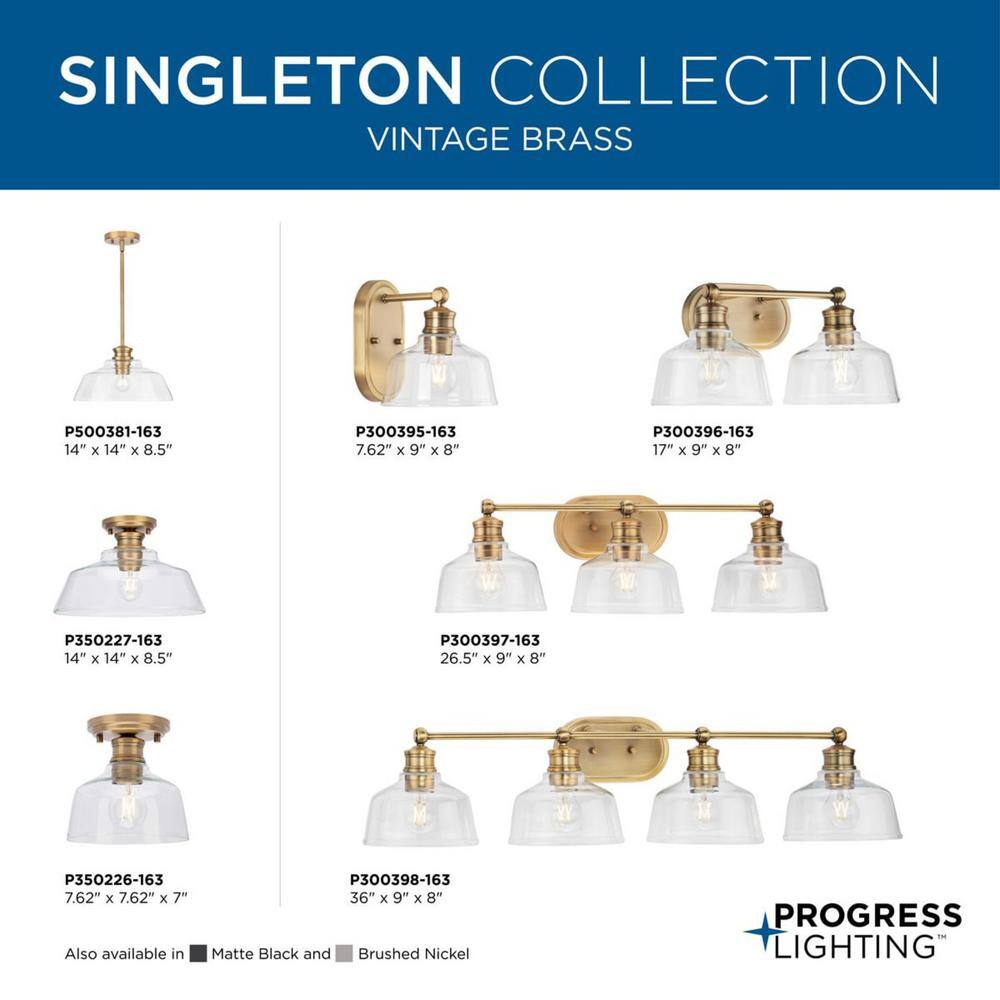 Singleton 36" Vintage Brass 4-Light Vanity Fixture with Clear Glass Shades