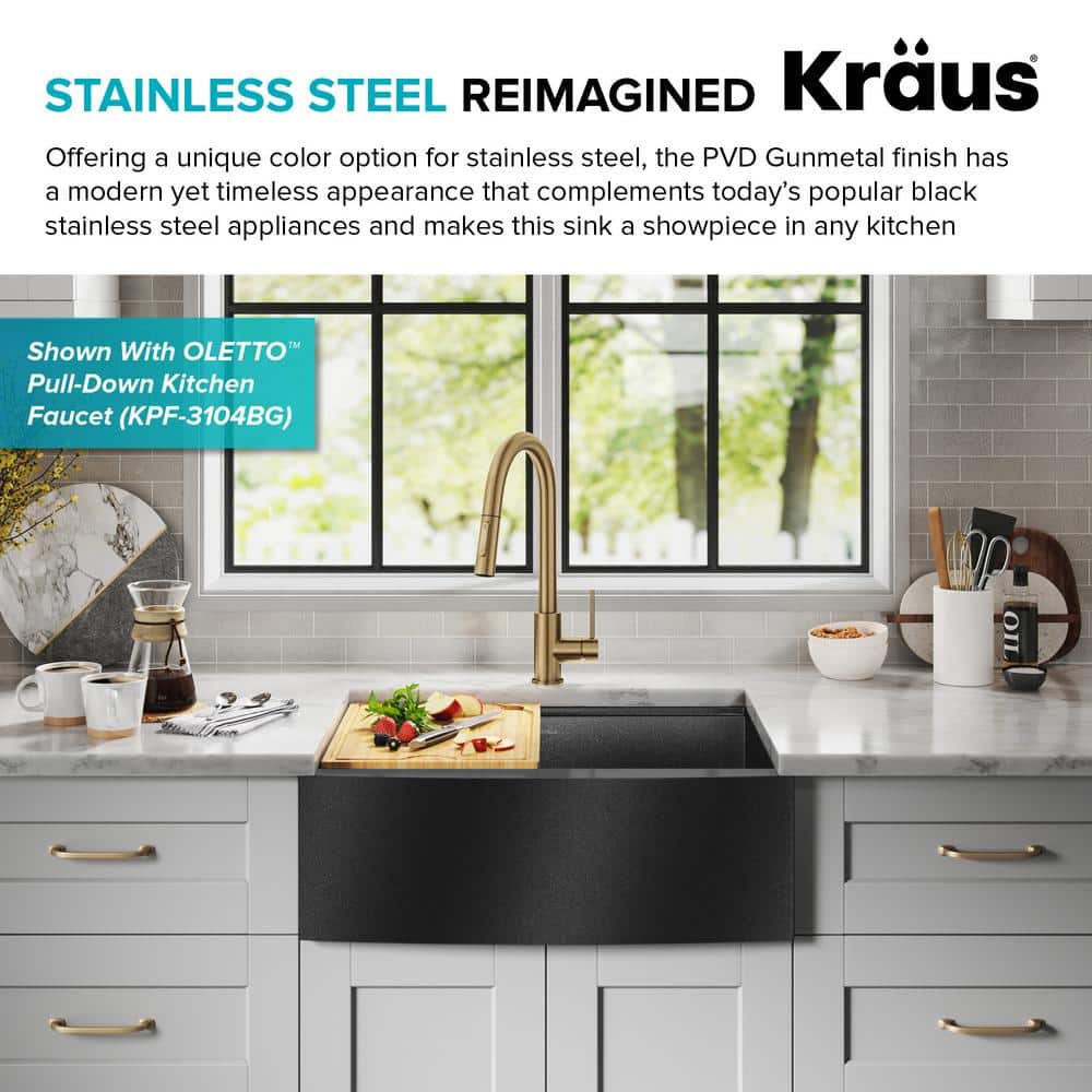 27" Black Stainless Steel Farmhouse Apron Front Single Bowl Kitchen Sink