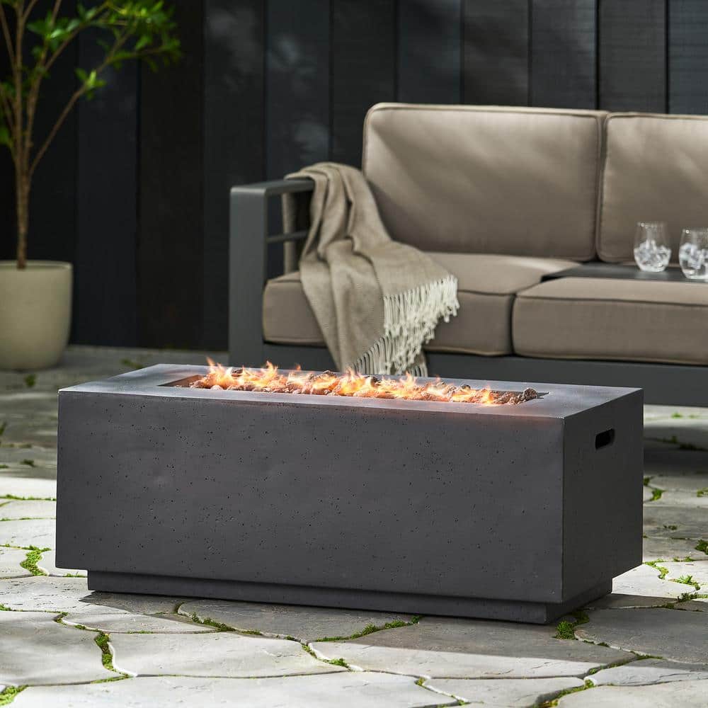 Dark Gray Lightweight Concrete Rectangular Fire Pit Table
