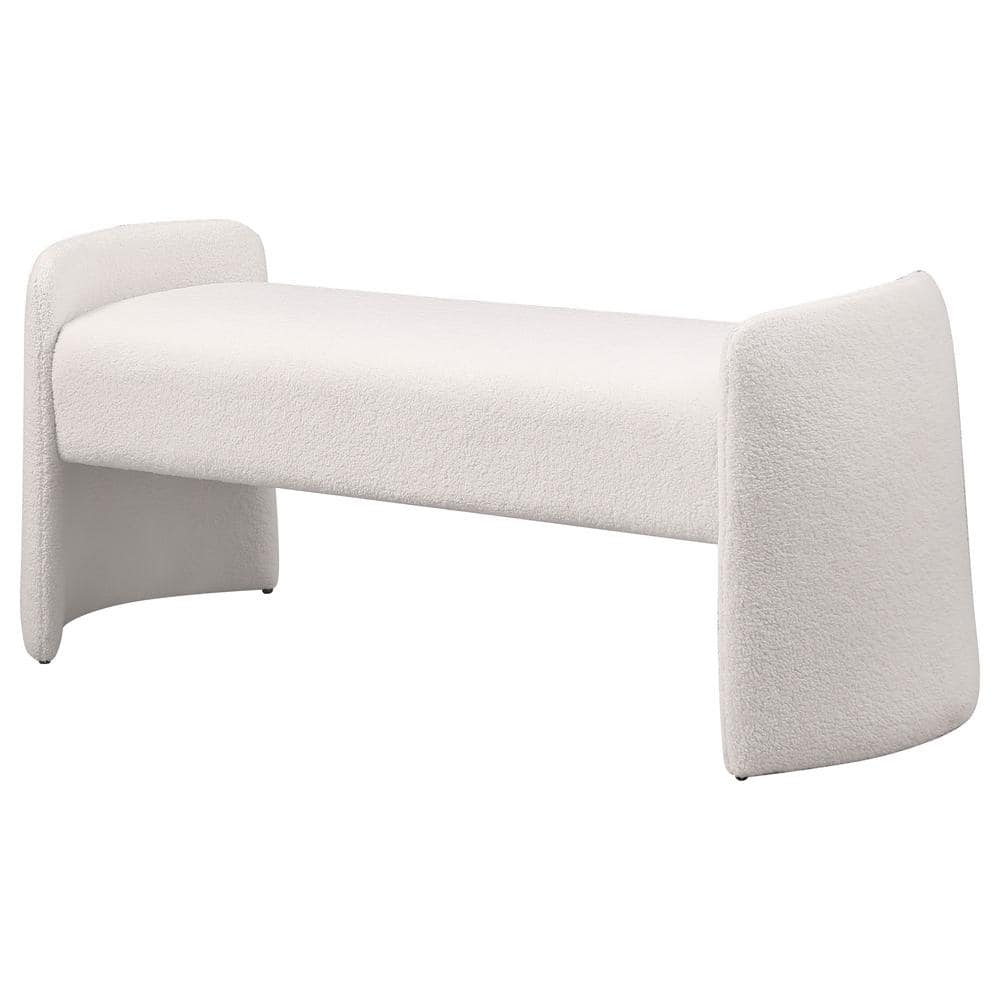 Ivory Boucle Upholstered Modern Accent Bench with Rounded Arms