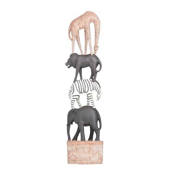 Litton Lane 33 in. x 6 in. Multi Colored Polystone Traditional Safari Animals Sculpture