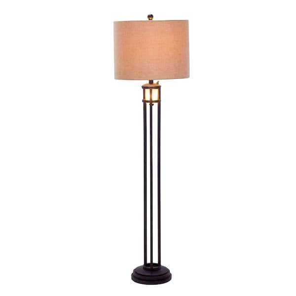 Fangio Lighting 60 in. Black Metal and Frosted Glass Floor Lamp with Nightlight