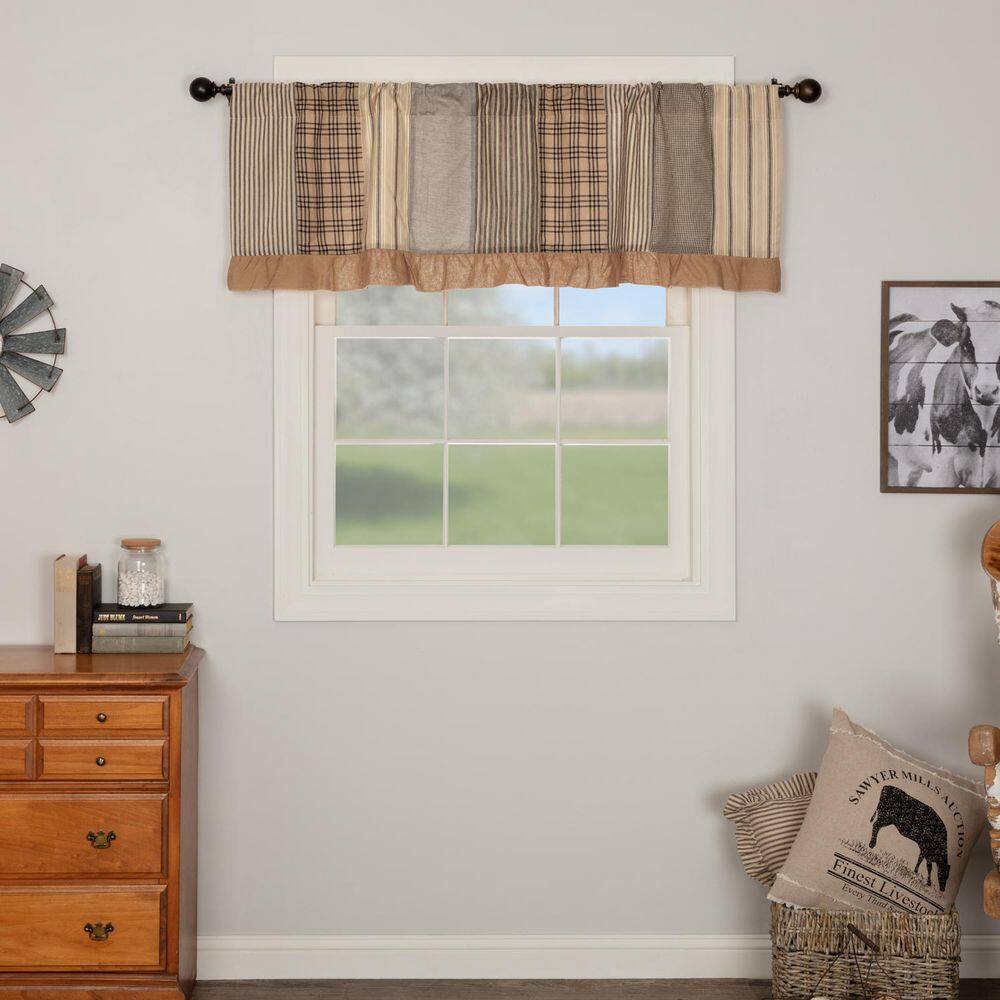 Sawyer Mill Patchwork 60 in. L x 19 in. W Cotton Valance in Charcoal Grey Khaki Dark Creme Black price history on PriceWatchPro