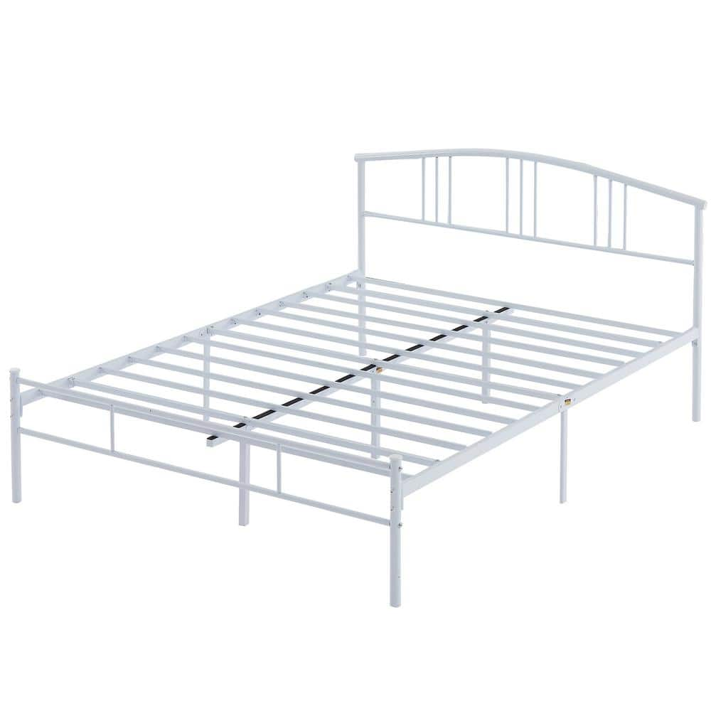 VECELO Victorian Style Bed Frames, White Metal Frame Queen Platform Bed ...