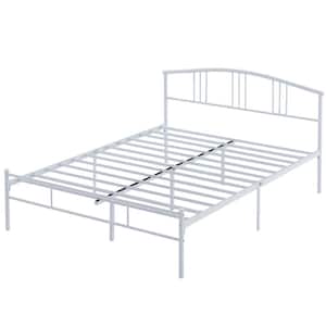 Victorian Style Bed Frames, White Metal Frame Queen Platform Bed with Headboard, Solid Sturdy Steel Slat Support
