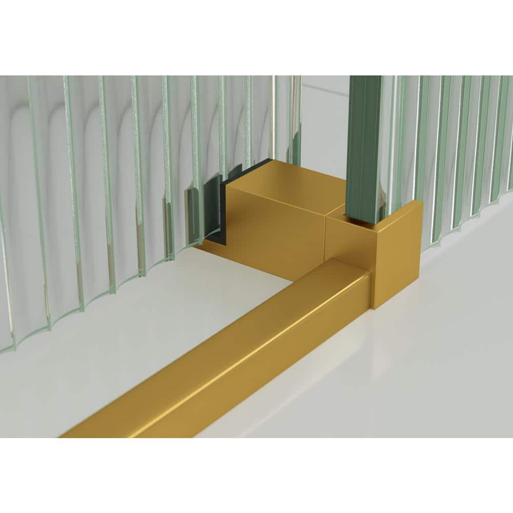 Galaxy 60" x 78" Frameless Fluted Glass Sliding Shower Door in Satin Brass
