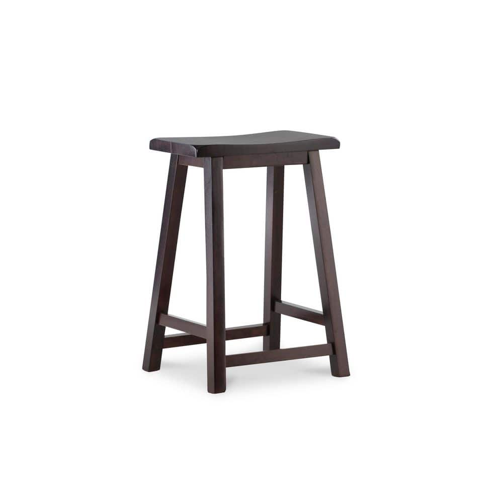 Saddle 24 in. Dark Brown Backless Wood Counter Stool with Wood Seat