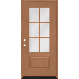 Regency 36 in. x 80 in. 3/4-6-Lite Clear Glass RHIS Autumn Wheat Stain Mahogany Fiberglass Prehung Front Door