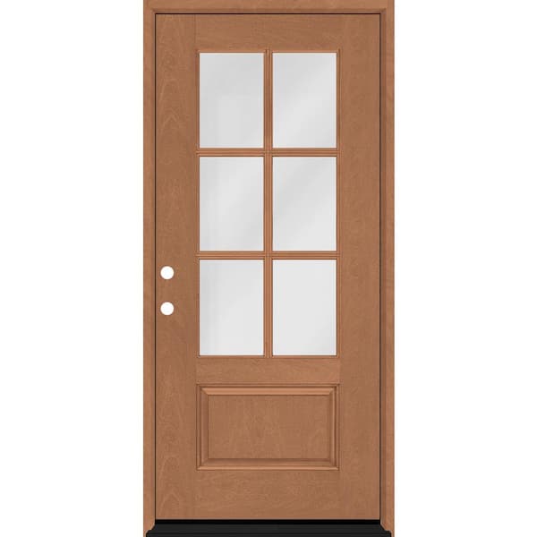 Steves & Sons Regency 36 in. x 80 in. 3/4-6-Lite Clear Glass RHIS Autumn Wheat Stain Mahogany Fiberglass Prehung Front Door