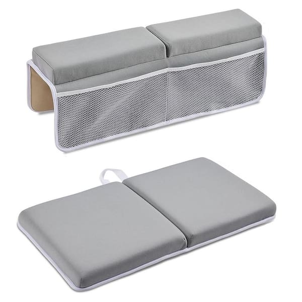 Memory Foam Baby Bath Kneeler and Elbow Rest Pad Set Quick Dry Neoprene with Toy Organizer for Bathing Gray