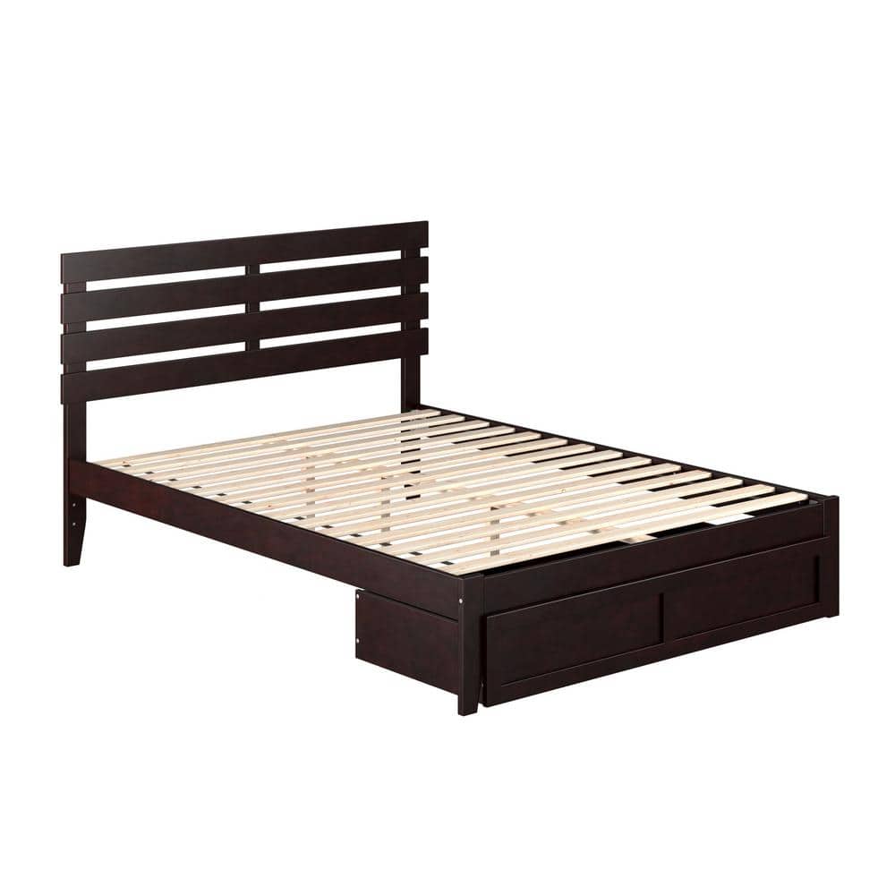 Espresso Queen Wood Platform Bed with Storage Drawer