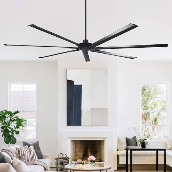 84 in. Indoor/Outdoor Industrial Matte Black 7-Blade Downrod Mount Ceiling Fan with Remote Control