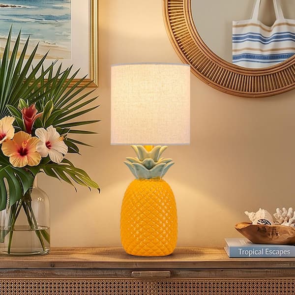 C Cattleya 16.25 in. Pineapple Ceramic Table Lamp with Linen Shade