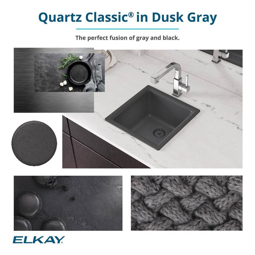 Dusk Gray Quartz Composite 16" Single Bowl Kitchen Sink