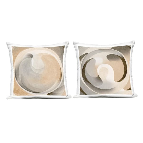 Neutral Circular Vortex Beige Square Outdoor Throw Pillow (2-Pack)