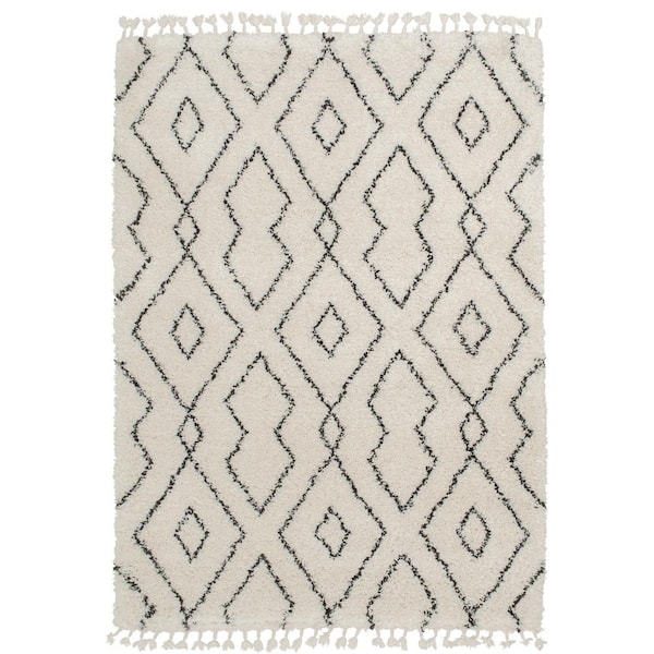 PRIVATE BRAND UNBRANDED Bazaar Alstead Ivory/Grey 5 ft. x 7 ft. Geometric Polypropylene Area Rug