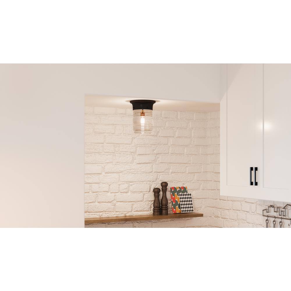 Oil Rubbed Bronze Glass Jar Flush Mount Ceiling Light