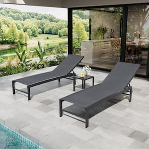 2-Piece Metal Outdoor Chaise Lounge Chair with Adjustable Backrest and Backrest in Gray for Patio