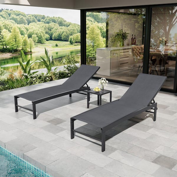 Crestlive Products 2-Piece Metal Stackable Outdoor Leisure Chaise Lounge in Gray