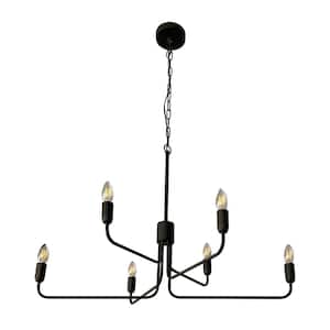 Portofino 36 in. W x 83.66 in. H 6-Light Black Chandelier with Adjustable Arms and No Bulbs Included