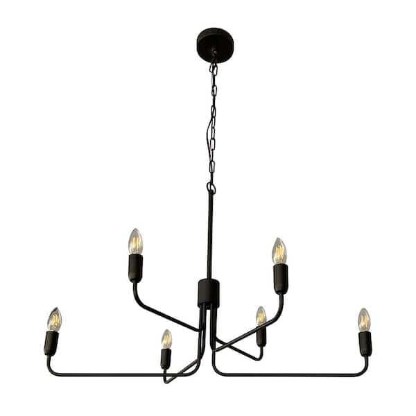 Eglo Portofino 36 in. W x 83.66 in. H 6-Light Black Chandelier with Adjustable Arms and No Bulbs Included