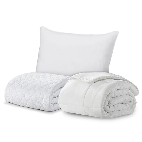 ELLA JAYNE Signature 3-Piece White Solid Color Microfiber Twin Size Comforter Set