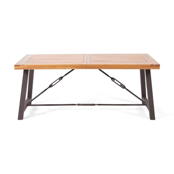 Unbranded Outdoor Wooden Rectangle Dining Table with Metal Stand for Garden Patio Backyard Brown