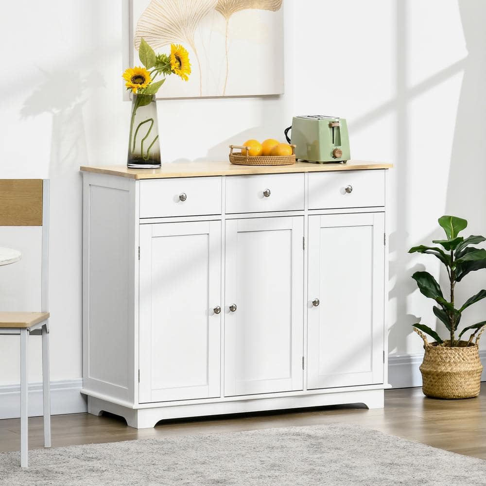 White Rubberwood Top Modern Sideboard with Adjustable Shelves