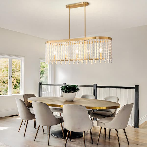 KAISITE 39 in. 5-Light Gold Rustic Rectangular Adjustable Boho