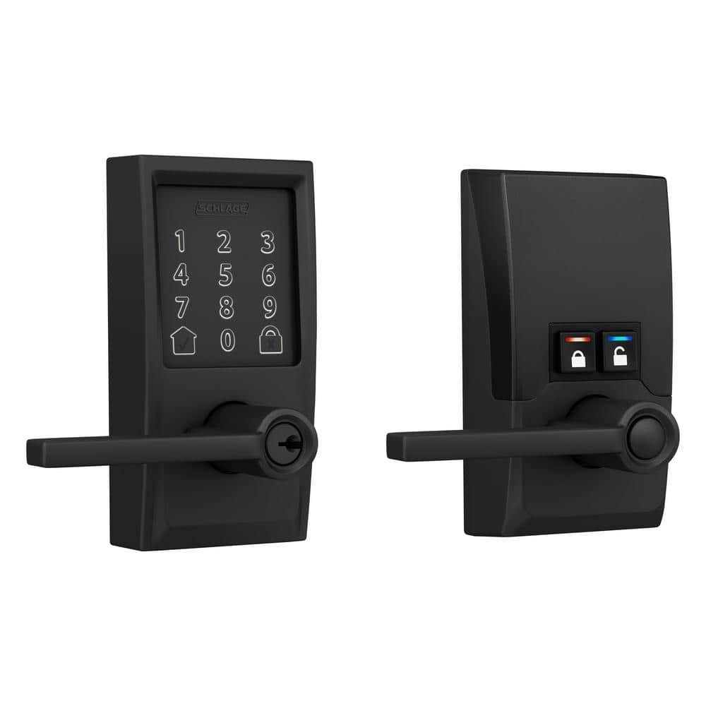 Schlage Century Matte Black Electronic Encode Smart Wi-Fi Latitude Lever  with Alarm FE789WB CEN 622 LAT The Home Depot