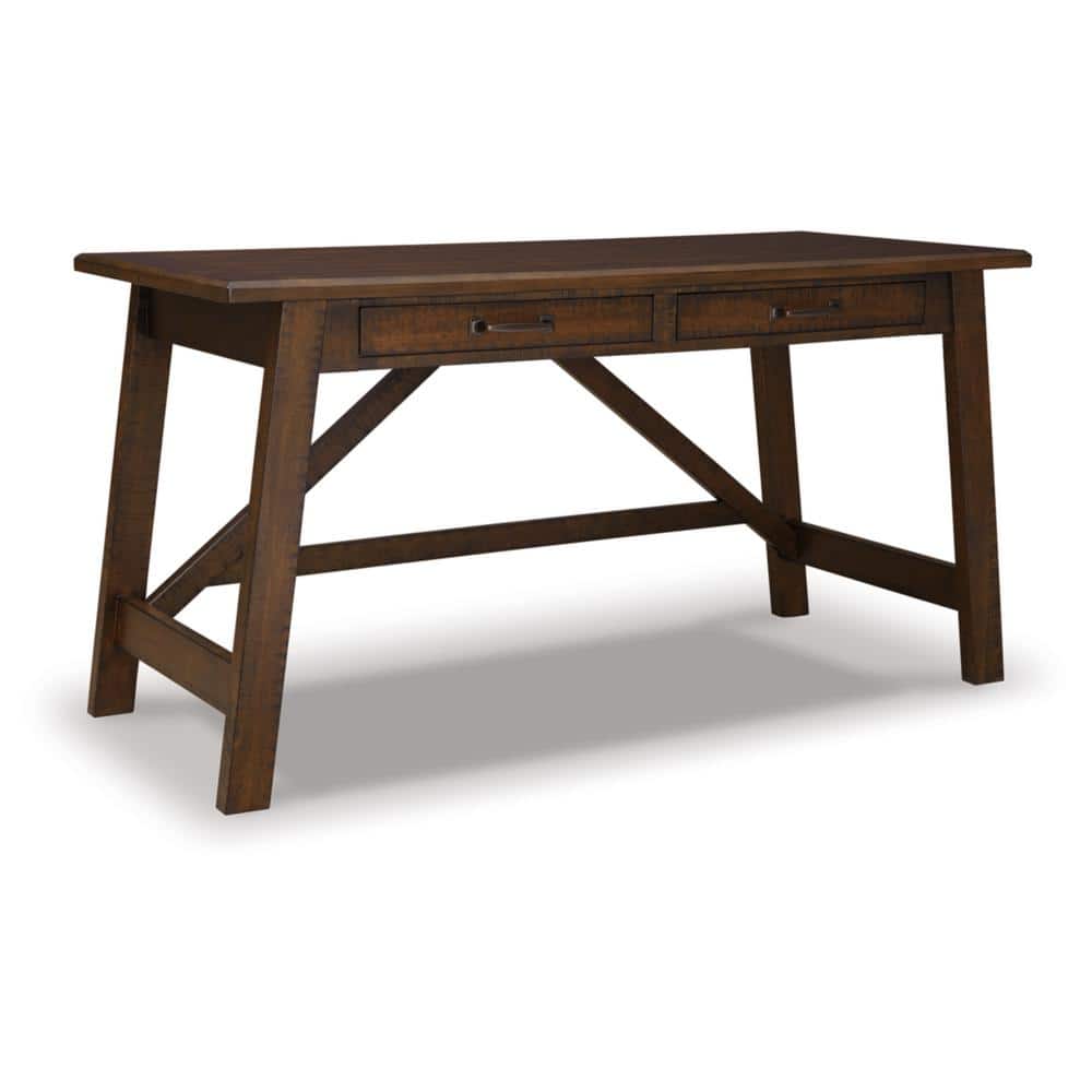 Transitional Rustic Brown Home Office Desk with USB Port and Drawers