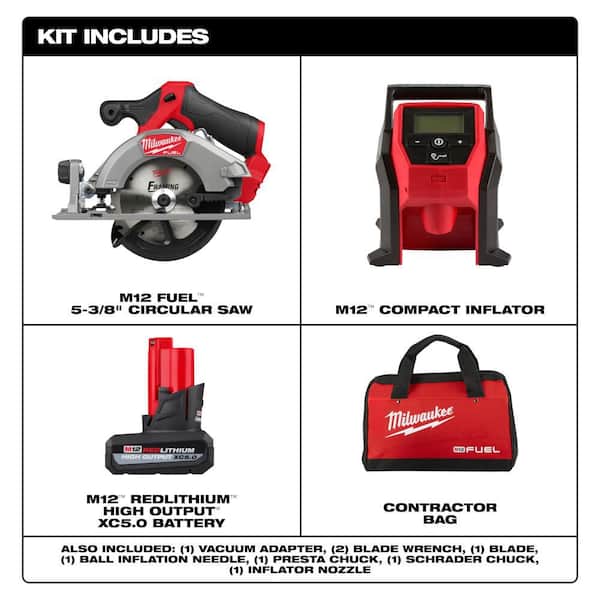 M12 FUEL 12V Lithium-Ion Brushless 5-3/8 in. Cordless Circular Saw Kit with Portable Inflator