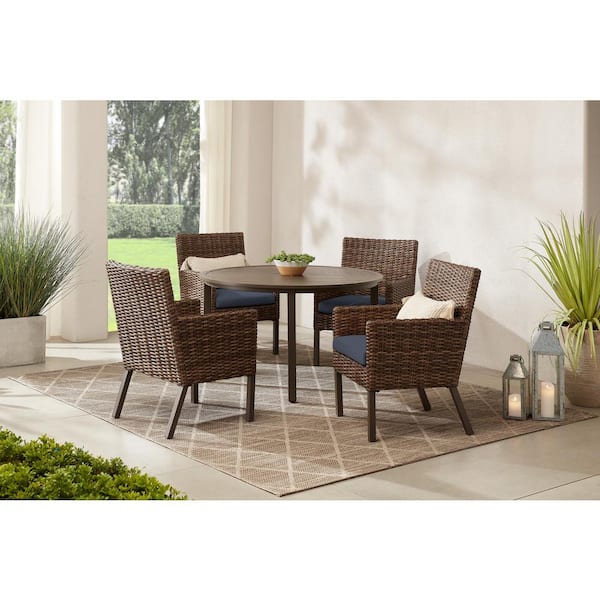 Hampton Bay Cambridge Brown Wicker Outdoor Patio Dining Chair with CushionGuard Stone Gray Cushions (2-Pack)