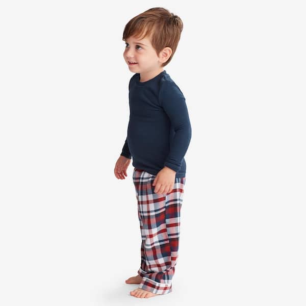 The Company Store Company Cotton Family Flannel Winter Plaid Kids  12-Red/Navy Solid Top Pajama Set 60016 - The Home Depot