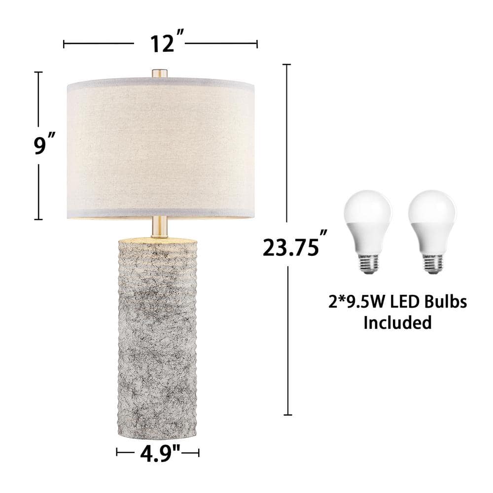 23.75" Silver Glazed Ceramic Table Lamp Set with Linen Shade