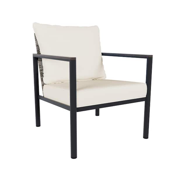 INMITOM Modern Wicker Outdoor Patio Lounge Chair with Comfortable Beige Cushions