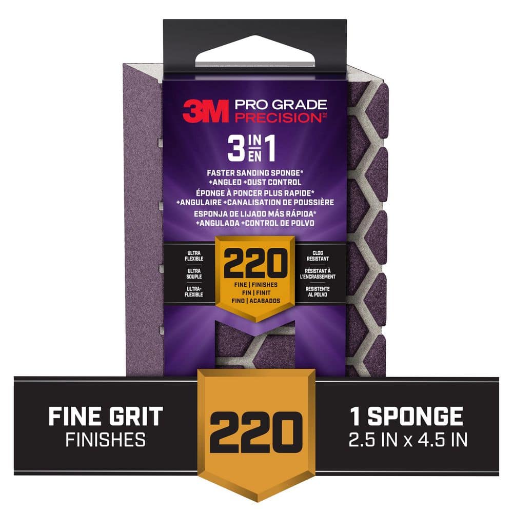 Pro Grade Precision 2.5 in. x 4.5 in. x 1 in. Fine 220 Grit 3-in-1 Sanding 
