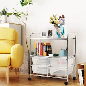 4-Drawer Plastic Rolling Storage Cart Metal Rack Organizer Shelf with Wheels Clear