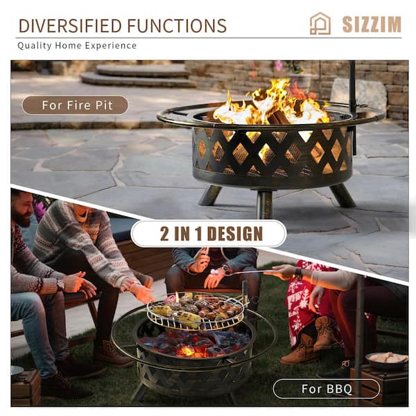 Sizzim 30 in. Outdoor Wood Burning Fire Pit with Cooking Grill