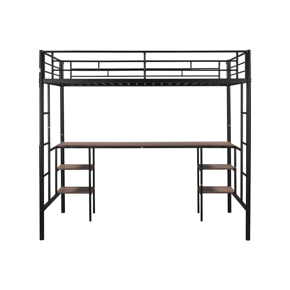 Silverpark Black Twin XL Loft Bed With Built-In Ladder and Shelving ...