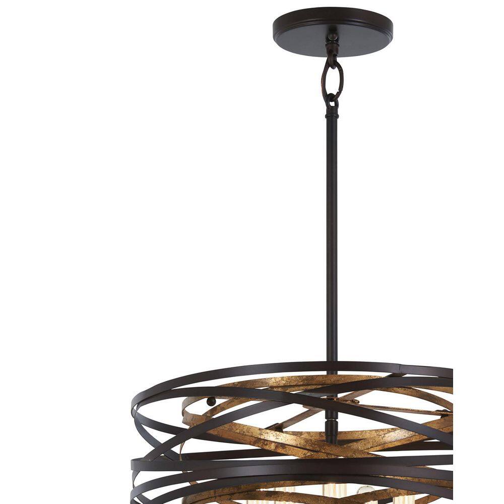 Mosaic Gold & Dark Bronze 5-Light Pendant Chandelier with Adjustable Height
